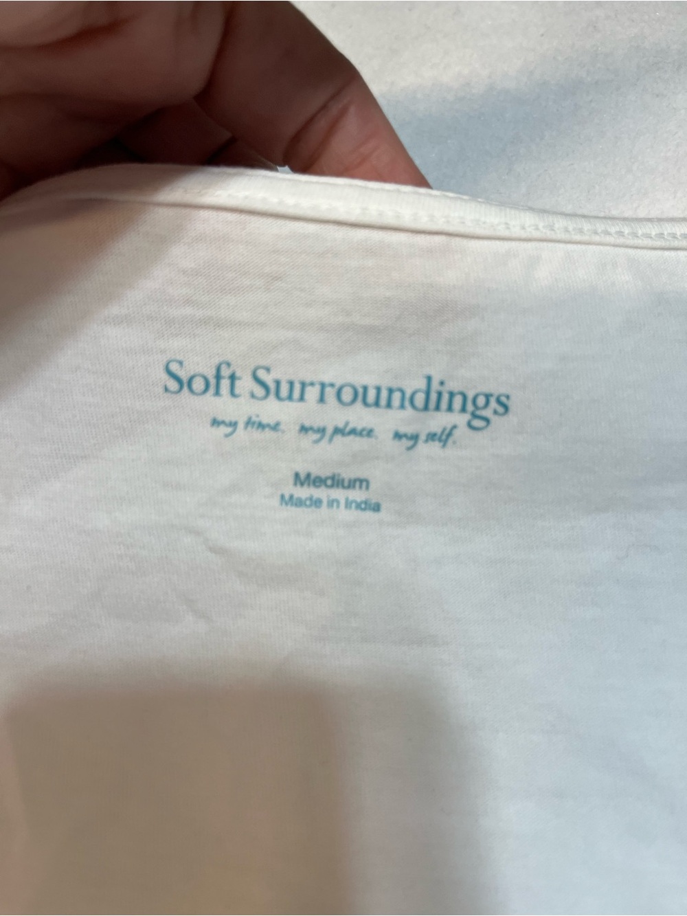 Soft Surroundings White Tee with Teal Logo - Picture 2 of 8